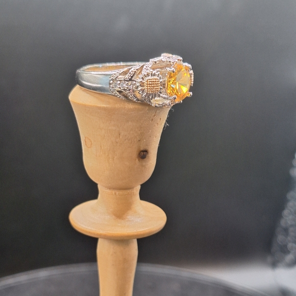 Exquisite Silver Citrine Cubic Zirconia Ring - Picture 3 of 4